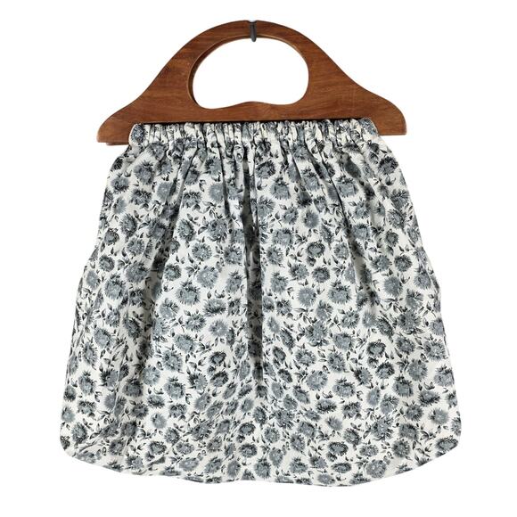LOVESHACKFANCY MCKENNA GRAND HANDLE BAG COTTON LINEN FLORAL W/ SOLID WOOD HANDLE - Picture 1 of 11